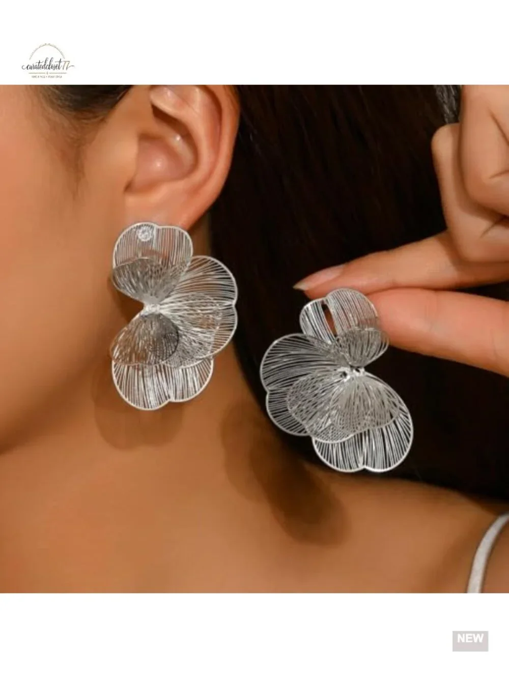 Large Floral Hoop Dangle Earrings Lightweight Metal Statement Earrings